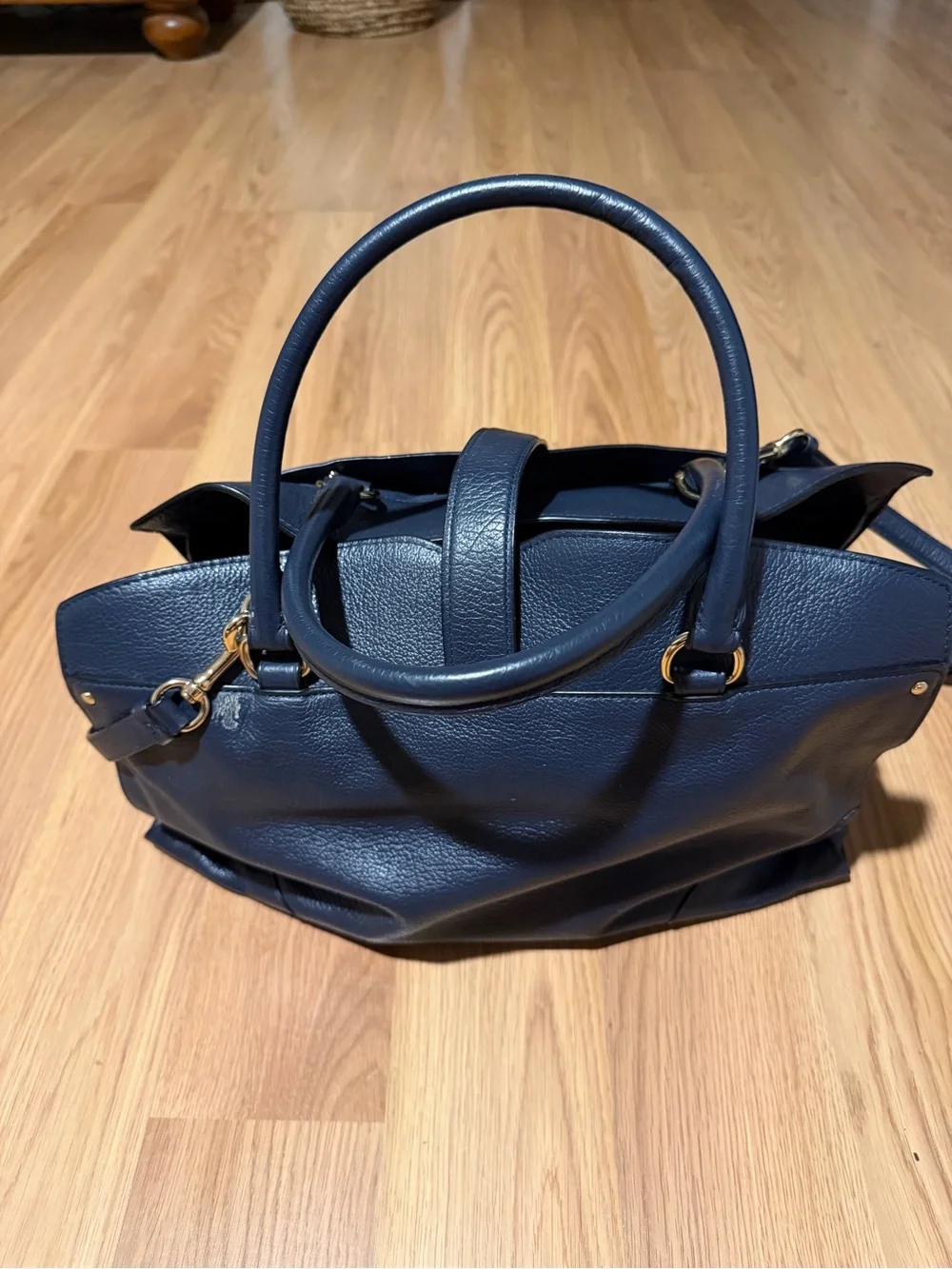 Coach Navy Pebbled Leather Satchel with Convertible Strap